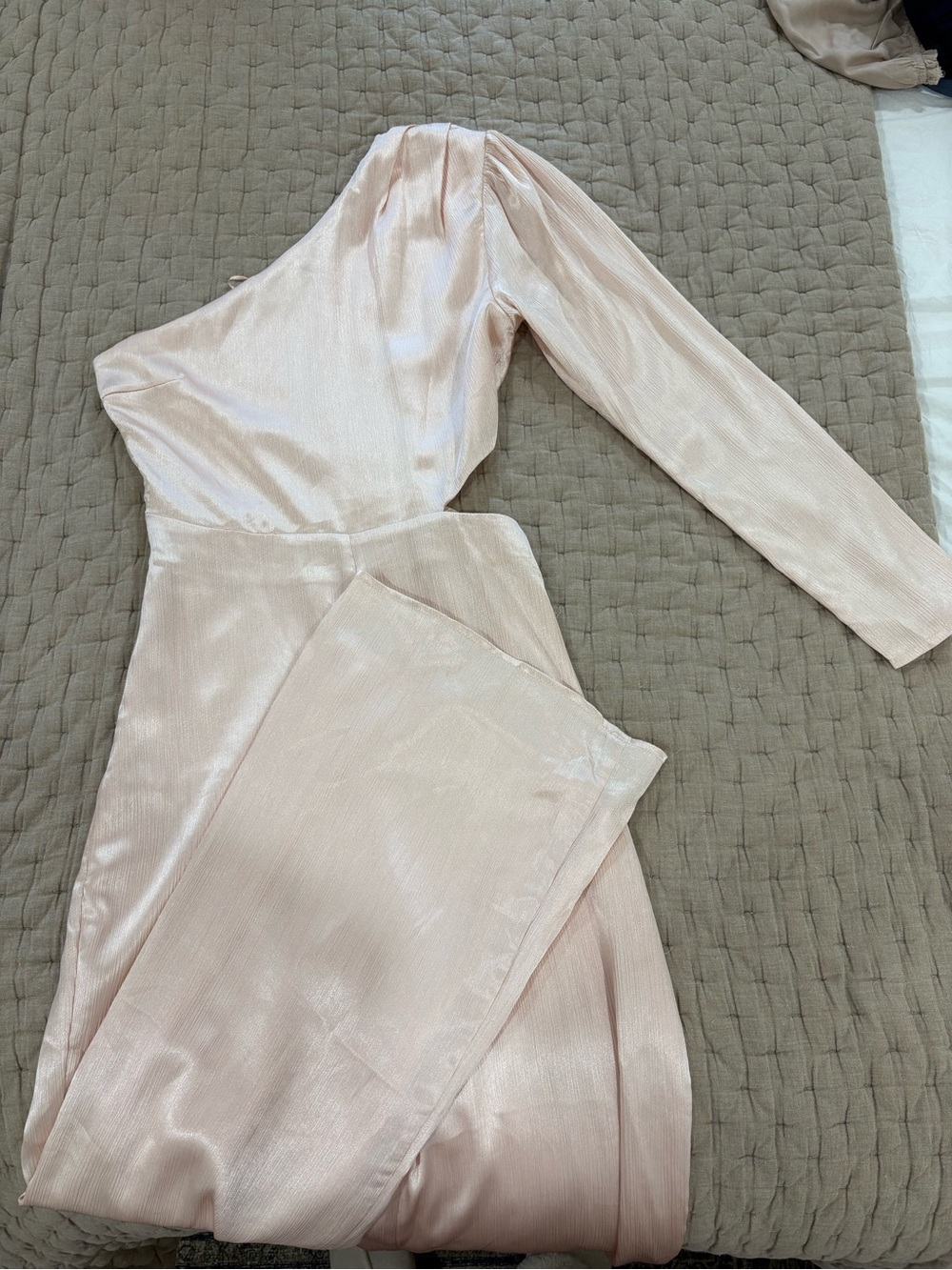 Lush One-Shoulder Satin Cutout Jumpsuit in Blush